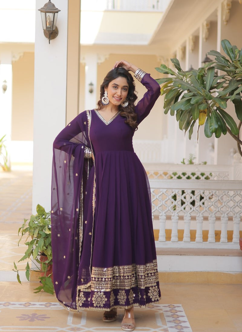 Magnificent Looking Gown in Purple Colour Ethnic Trendz